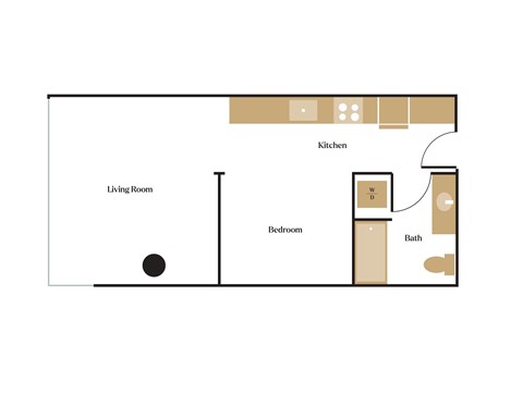Floor plan for 1 bed, 1 bath, 585 sqft