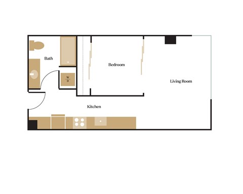 Floor plan for 1 bed, 1 bath, 578 sqft
