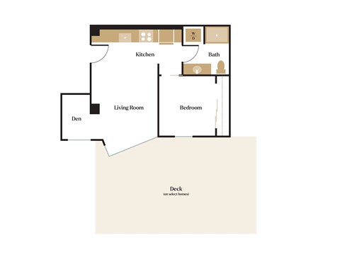 Floor plan for 1 bed, 1 bath, 597 sqft