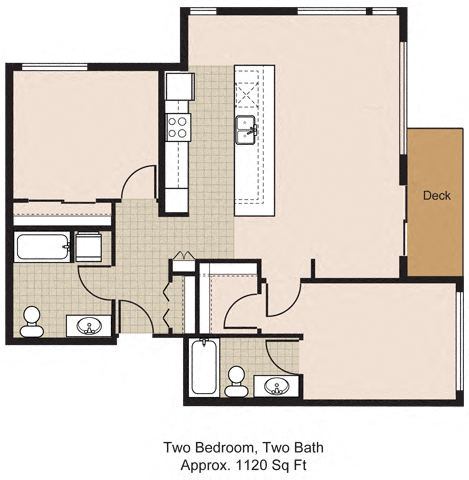 Floor plan for 2 beds, 2 baths, 1169 sqft