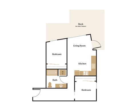 Floor plan for 2 beds, 1 bath, 722 sqft