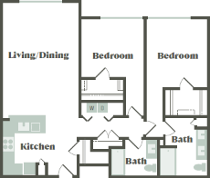 Floor plan for 2 beds, 2 baths, 1161 sqft