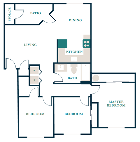Floor plan for 3 beds, 1 bath, 1165 sqft