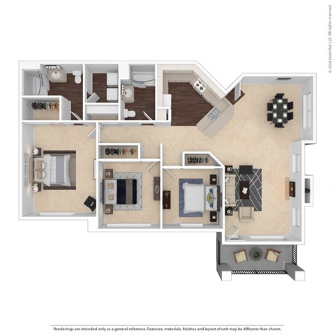 Floor plan for 3 beds, 2 baths, 1279 sqft