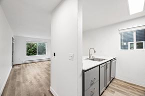 Seattle apartment for rent - A kitchen with a sink and a window.