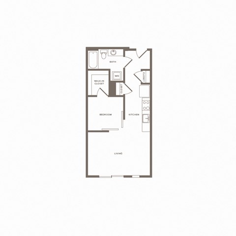 Floor plan for 1 bed, 1 bath, 645 sqft