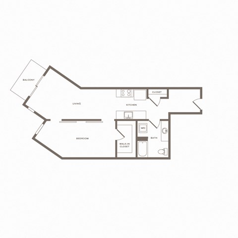 Floor plan for 1 bed, 1 bath, 735 sqft