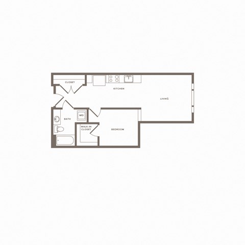 Floor plan for 1 bed, 1 bath, 662 sqft