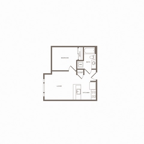 Floor plan for 1 bed, 1 bath, 560 sqft
