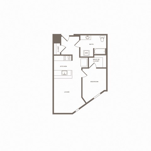 Floor plan for 1 bed, 1 bath, 571 sqft
