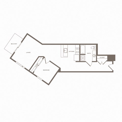 Floor plan for 1 bed, 1 bath, 807 sqft