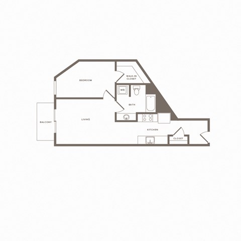Floor plan for 1 bed, 1 bath, 735 sqft
