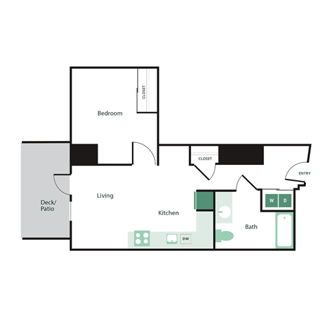 Floor plan for studio, 1 bath, 690 sqft