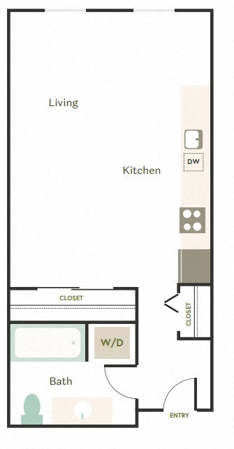 Floor plan for studio, 1 bath, 529 sqft