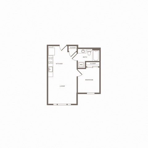 Floor plan for 1 bed, 1 bath, 580 sqft