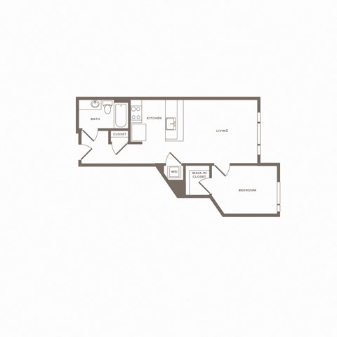 Floor plan for 1 bed, 1 bath, 649 sqft