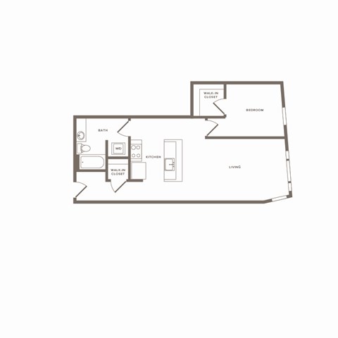 Floor plan for 1 bed, 1 bath, 826 sqft