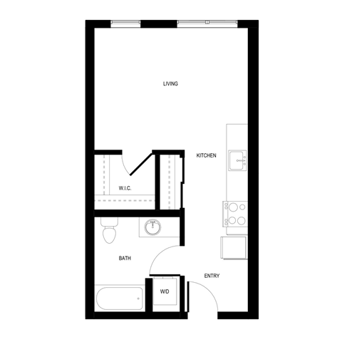 Floor plan for studio, 1 bath, 468 sqft