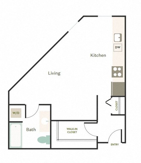 Floor plan for studio, 1 bath, 545 sqft