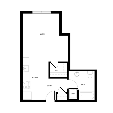 Floor plan for studio, 1 bath, 513 sqft