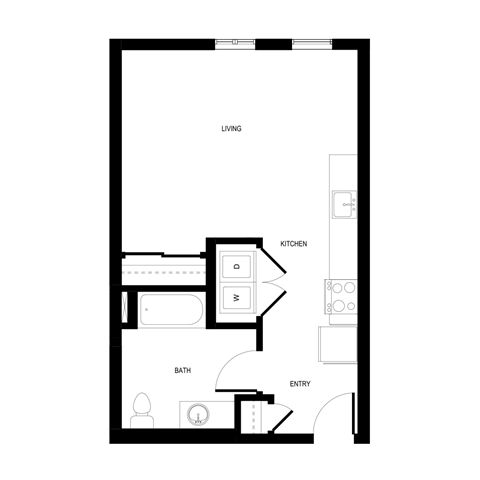 Floor plan for studio, 1 bath, 526 sqft