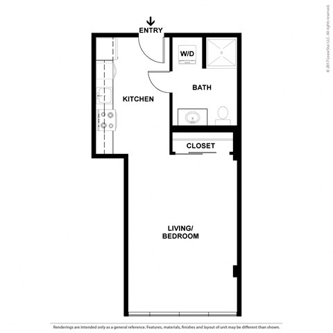 Floor plan for studio, 1 bath, 387 sqft
