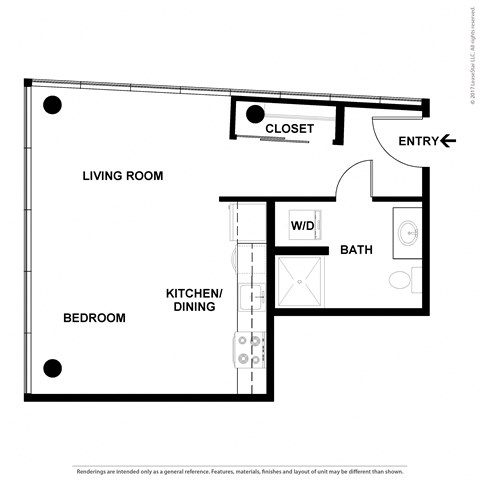 Floor plan for studio, 1 bath, 390 sqft