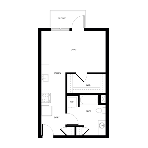 Floor plan for studio, 1 bath, 528 sqft