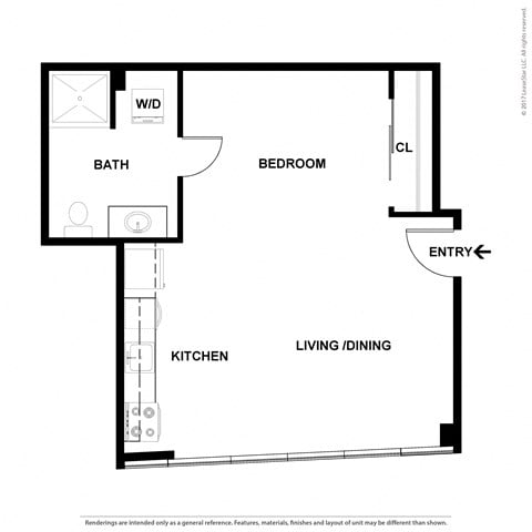 Floor plan for studio, 1 bath, 397 sqft