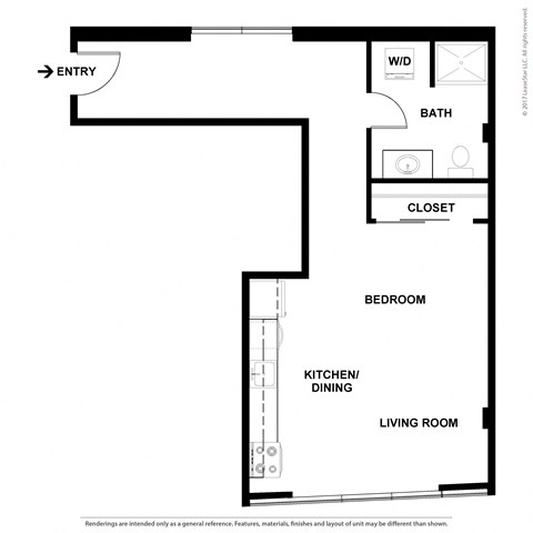 Floor plan for studio, 1 bath, 443 sqft