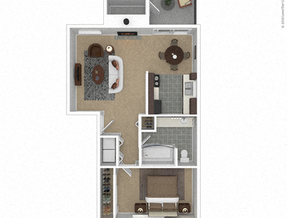 Floor plan for 1 bed, 1 bath, 658 sqft