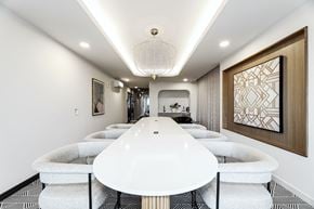 Seattle apartment for rent - a long white meeting room with chairs and a table