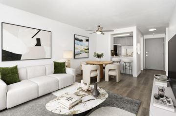 Seattle apartment for rent - a living room with a couch and a table