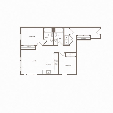 Floor plan for 2 beds, 2 baths, 996 sqft