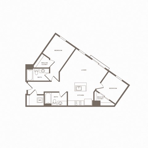 Floor plan for 2 beds, 2 baths, 988 sqft