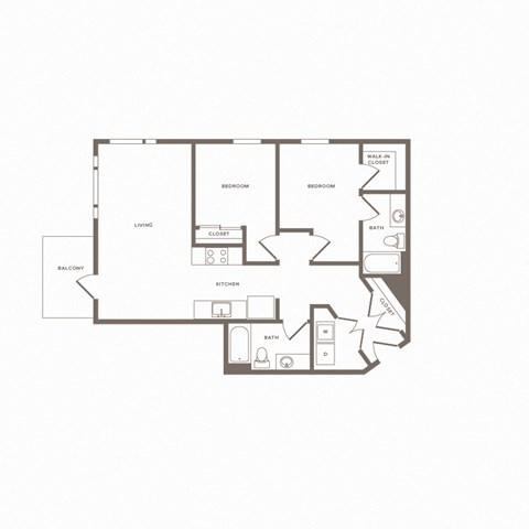 Floor plan for 2 beds, 2 baths, 993 sqft