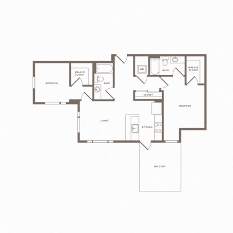 Floor plan for 2 beds, 2 baths, 1002 sqft