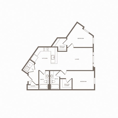 Floor plan for 2 beds, 2 baths, 1071 sqft