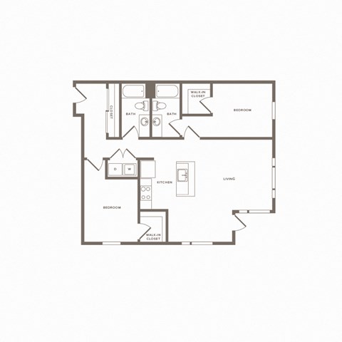 Floor plan for 2 beds, 2 baths, 1123 sqft