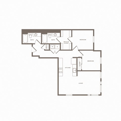 Floor plan for 2 beds, 2 baths, 1073 sqft