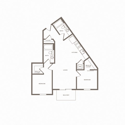 Floor plan for 2 beds, 2 baths, 934 sqft