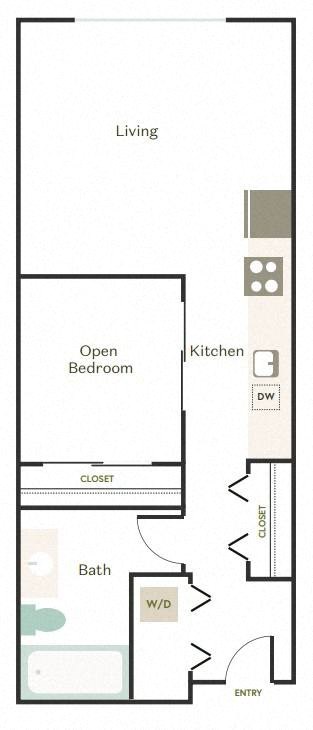 Floor plan for 1 bed, 1 bath, 657 sqft