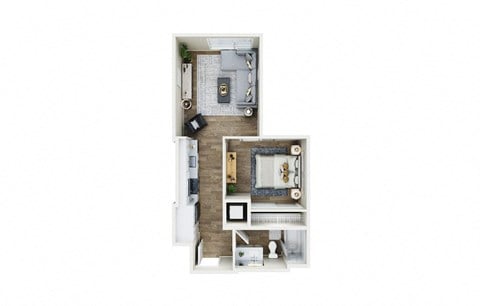 Floor plan for 1 bed, 1 bath, 592 sqft