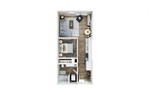 Floor plan for 1 bed, 1 bath, 594 sqft