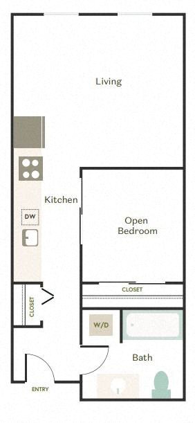 Floor plan for 1 bed, 1 bath, 625 sqft