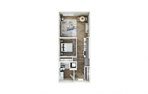 Floor plan for 1 bed, 1 bath, 645 sqft