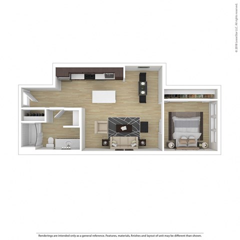 Floor plan for 1 bed, 1 bath, 749 sqft