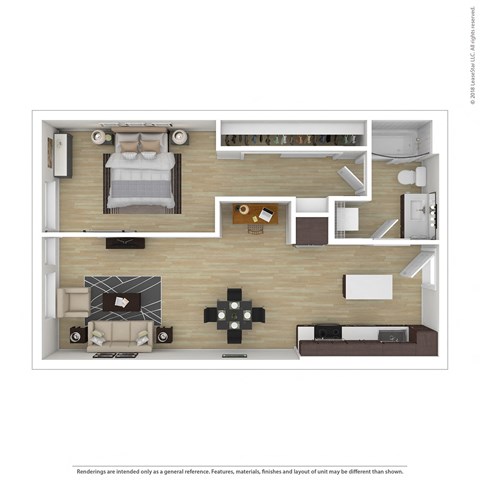 Floor plan for 1 bed, 1 bath, 694 sqft