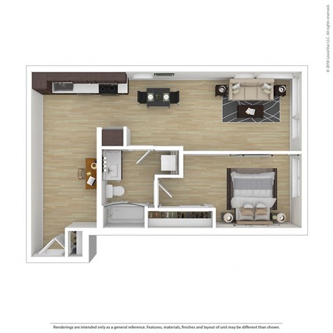 Floor plan for 1 bed, 1 bath, 704 sqft