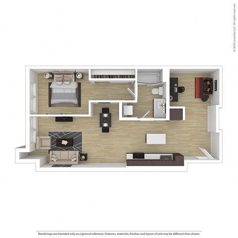 Floor plan for 1 bed, 1 bath, 829 sqft